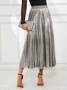 SHEIN Clasi Women's Pleated Knee-length Skirt