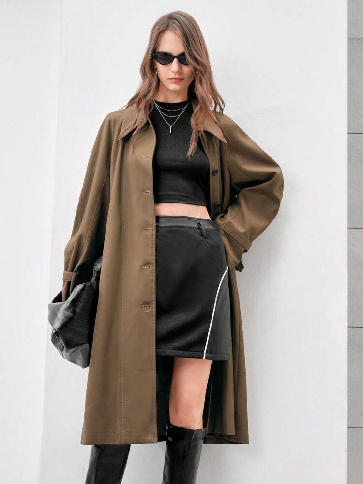 Abrigo De Mujer De Longitud Media Con Mangas Raglán