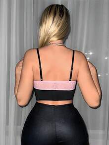 SHEIN ICON 拼色蕾丝对比网眼吊带背心 - 黑色 - 查看 3