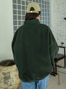 DAZY Letter Embroidered Zippered Drop Shoulder Sweatshirt,Long Sleeve Tops,Fall Women Clothes