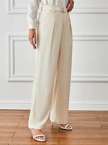 SHEIN Essnce Women's Slight Pleated Straight Leg Pants - Apricot - View 5