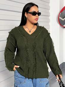 Flirla Plus Size Women'S Loose Fit Drop Shoulder Sweater
