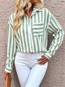 SHEIN LUNE Striped And Printed Drop Shoulder Shirt - Multicolor - View 4