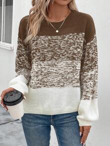 EMERY ROSE Thả vai Tương phản Màu sắc Áo len - Màu Khaki - Xem 6