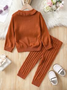 Infant Girls' Ruffled Edge Sweater And Pants Set - Brown - View 2
