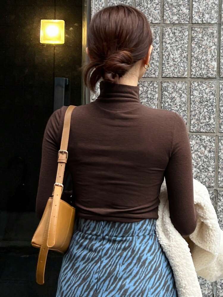 Women's Slim High Neck T-Shirt,Fall Clothes Preppy Tops Long Sleeve Women Tops