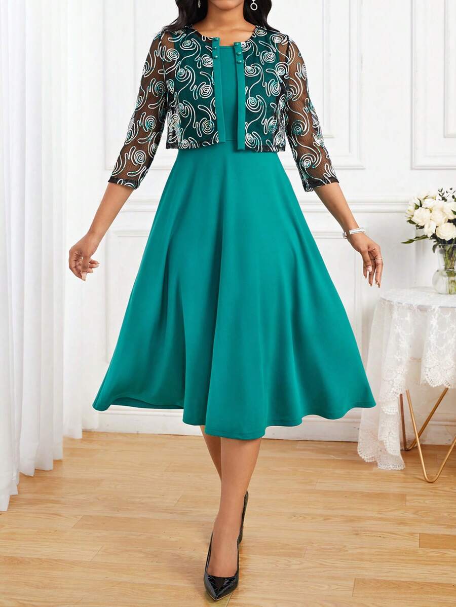 SHEIN Lady 女士纯色连衣裙和透明夹克两件套