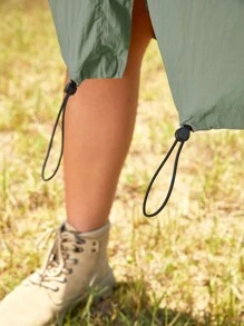 In My Nature Women's Outdoor Long Waterproof Hooded Raincoat Jacket With Drawstring - Olive Green - View 9