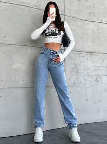 SHEIN Tall Women's Regular Waist Straight Leg Jeans - Light Wash - View 4