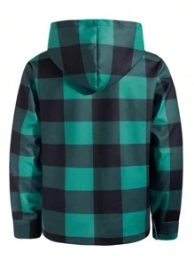 Manfinity Homme Abrigo De Lana Con Capucha Con Cremallera Y Cordón Para Hombres Con Estampado De Cuadros