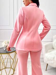 VaVaBold Bộ đồ vest công sở màu trơn ve khía cài đơn hàng khuy đơn dành cho nữ - Hồng - Xem 2