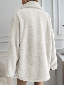 EURMUSE Oversized Overcoat With Dropped Shoulder And Patch Pockets - Beige - View 2