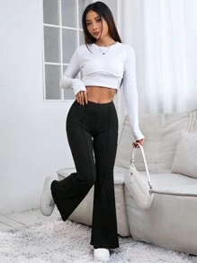 SHEIN PETITE Của phụ nữ Vi mô Pháo sáng Quần jean Với Rau diếp Hem - màu đen - Xem 6