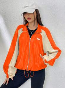 Muchica Của phụ nữ Nylon Áo khoác giỏ Với Màu sắc Chặn Dây kéo Đối với Thể thao - trái cam - Xem 6