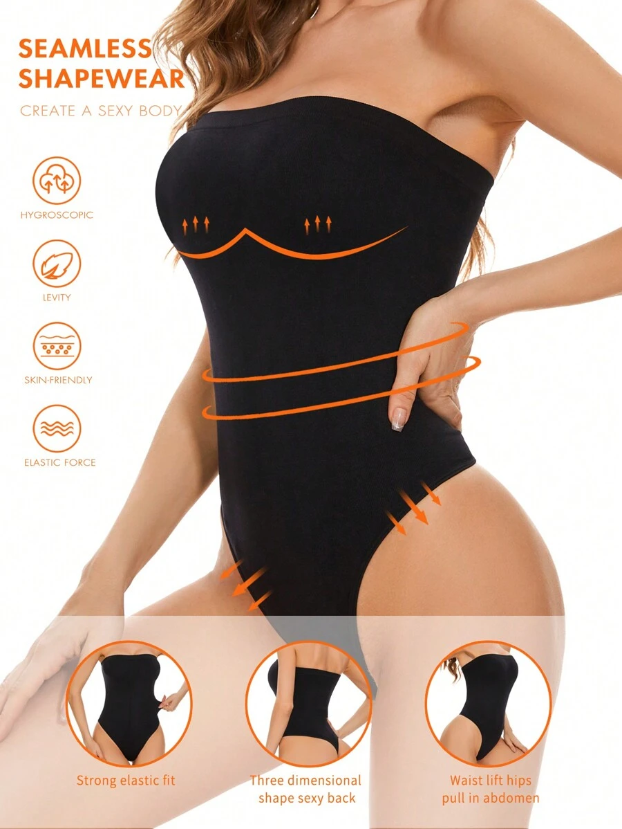 Women's Strapless Bodysuit Shapewear - Black - View 1