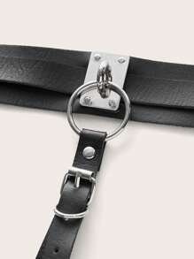 ROMWE Goth Collar Decorated Wrapped Chest Pu Harness - Black - View 4