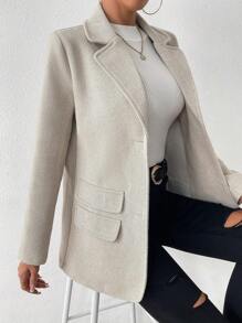 SHEIN LUNE 單排扣假袋西裝外套 - 杏色 - 查看 7