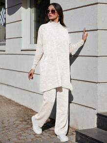 EURMUSE Women's Batwing Sleeve Sweater And Pants Set - White - View 3