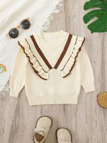 Baby Girls' Round Neck Cute Sweater - Beige - View 1
