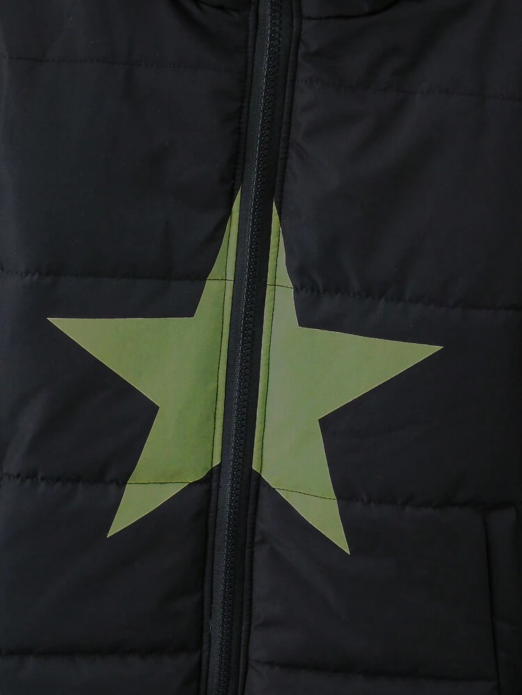 Boys' Printed Star Pattern Color Block Hooded Padded Coat