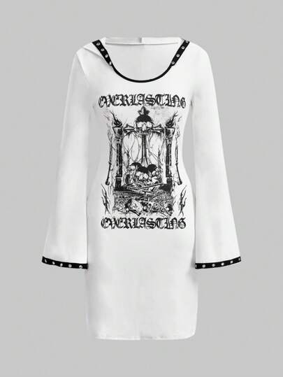 Goth Vestido De Cuello Redondo Con Estampado De Calavera Para Mujer