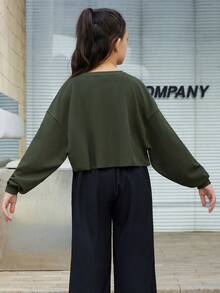 SHEIN Girls' Loose Fit College Style Color Block Star Pattern Sweatshirt For Big Kids - Multicolor - View 4