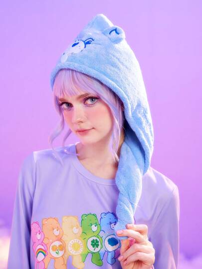 ROMWE X Care Bears Gorro de secado de pelo con diseño de dibujos animados, para usar en el baño de casa, toalla de secado de pelo