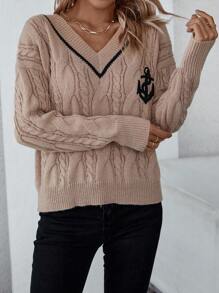 SHEIN Essnce Suéter Bordado Con Ancla Y Cuello En V - Multicolor - Ver 7