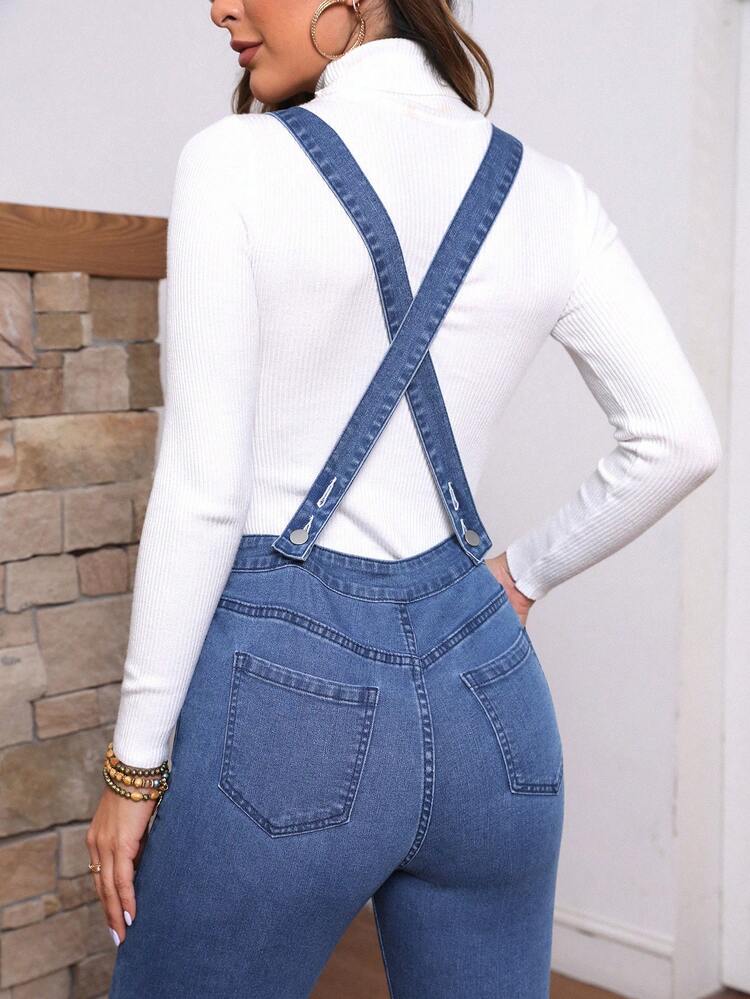 Women's Slim Fit Bib Jeans With Slant Pockets