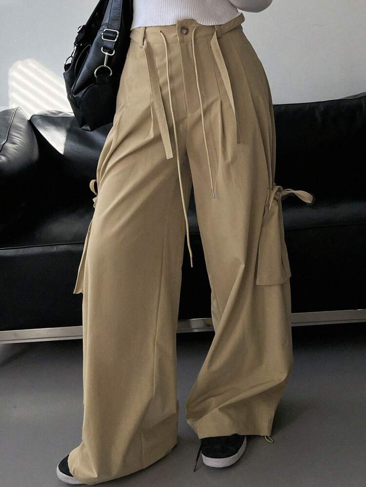 Women's Loose Fit Long Pants With Large Pockets And Belt