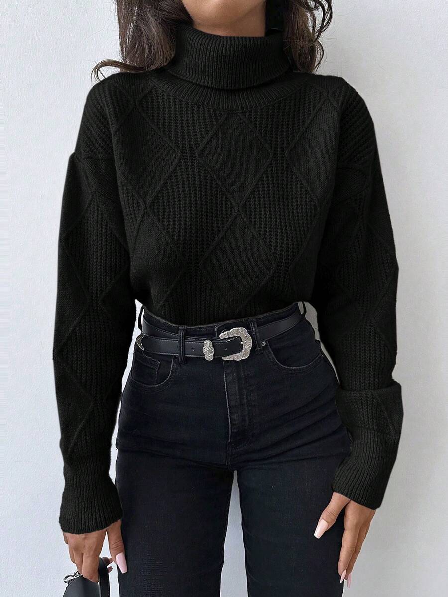 EURMUSE Turtle Neck Drop Shoulder Sweater