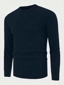 RueChic Men's Solid Color Ribbed Knit Sweater - Black - View 5
