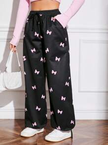SHEIN EZwear Women's Bow Print Drawstring Trousers