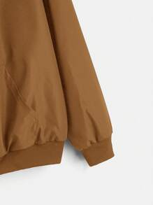 SHEIN EZwear Women's Plus Size Zipper Front Fleece Hooded Jacket - Brown - View 4