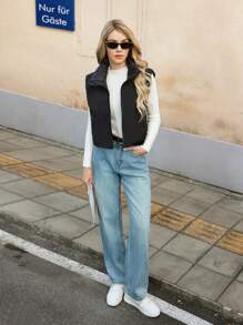 GENKIRA Puffer Casual Solid Color Vest For Winter Fall Cloth For Women - Black - View 6