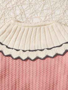 Infant Girls' Contrast Color Turn-down Collar Cardigan - Pink - View 6