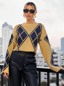 GENKIRA Áo len dài tay họa tiết hình học dành cho nữ, thích hợp cho mùa thu đông. - Nhiều màu - Xem 3