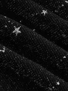 SHEIN MOD 女款閃亮掛脖喇叭袖上衣 - 黑色 - 查看 3