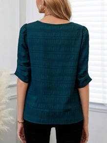 Miaspire Women's Solid Color Notched V-neck Pleated Shirt