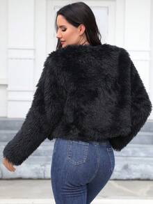 女士纯色仿皮草夹克，秋冬时尚