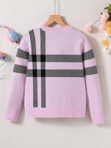 SHEIN 可愛少女穿的格子圖案毛衣,適用於秋冬季節 - 粉色 - 查看 2