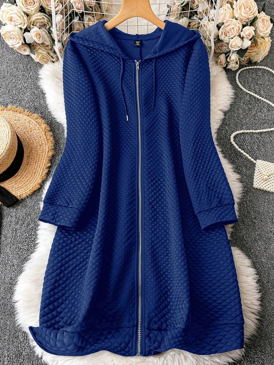 EMERY ROSE Women's Plus Size Hooded Sweatshirt With Zipper And Drawstring - Blue - View 1