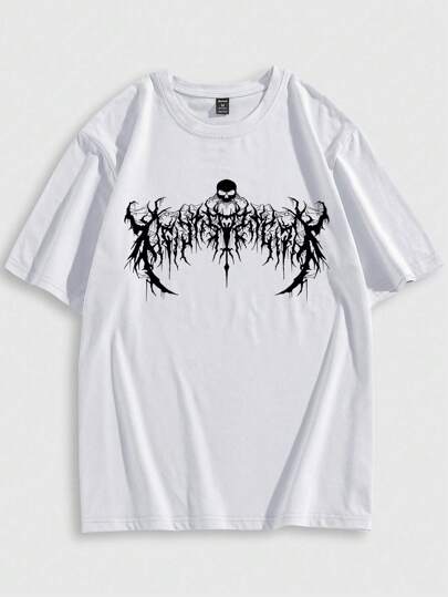 ROMWE MEN Goth Men Printed Round Neck T-Shirt, School, 2000s Style