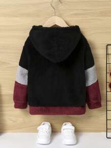 SHEIN Áo nỉ nỉ phối màu thoải mái và năng động dành cho bé trai. - Màu Đỏ Sâu - Xem 4