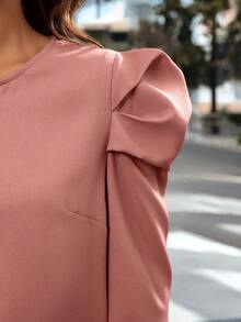 SHEIN Clasi Women'S Notched Collar Leg-Of-Mutton Sleeve Shirt - Pink - View 5