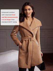 MOTF Classy 瀑布領式長大衣帶領款 - 卡其色 - 查看 3