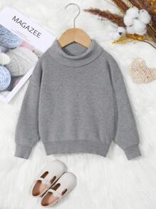 SHEIN Áo len cổ cao tay trễ vai cho bé gái - Xám - Xem 1