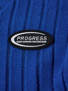 SHEIN Coolane 毛織女士t恤,字母圖案 - 寶藍色 - 查看 4