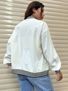 SHEIN Unity Chaqueta Con Patrón De Rayas - Beis - Ver 2