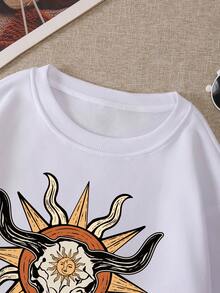 SHEIN EZwear 女式太陽圖形運動衫 - 白色 - 查看 5